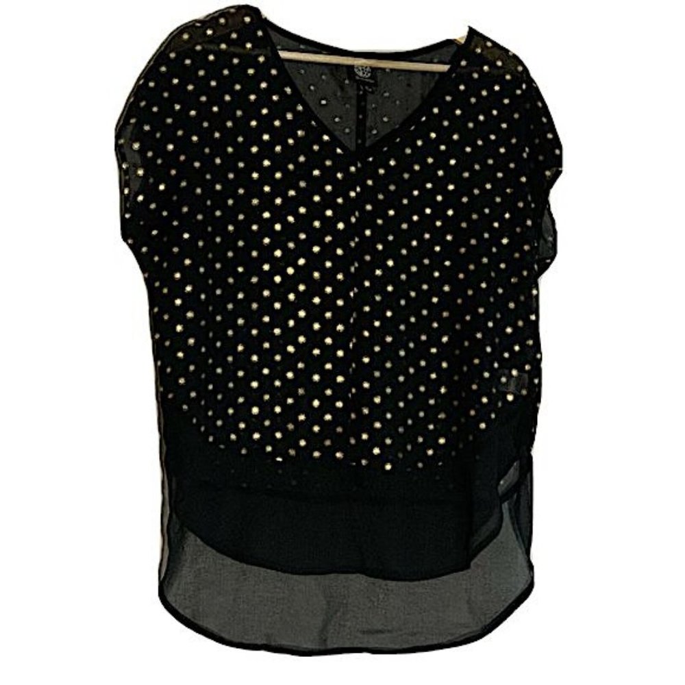 Bobeau Gold Polka Dot Black Blouse
